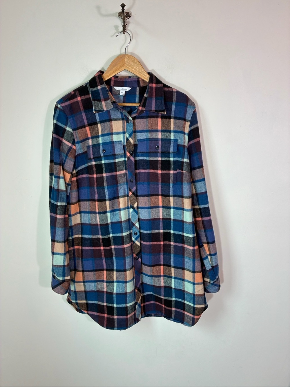 LL Bean Signature Tunic Chamois Plaid Flannel with Pockets Size L